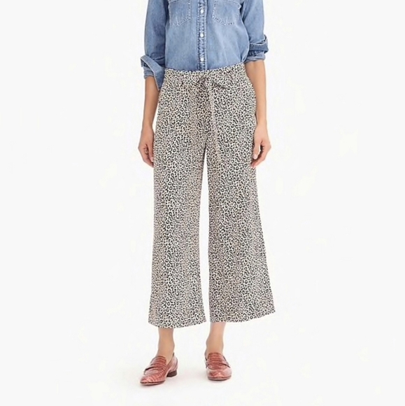 J. Crew Pants - J. Crew | Wide-Leg Cropped Pant Silk Leopard Print